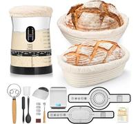 Coco Bird Pro Sourdough Starter Kit- 50oz Large Capacity Sourdough Starter Jar,17 Flavor Recipes,2 Bread Proofing Baskets,Food Scale,Bench Scraper,Bread Lame,Complete Sourdough Bread Baking Supplies