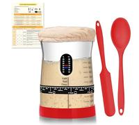 Coco Bird Pro Sourdough Starter Kit- 50oz Large Capacity Sourdough Starter Jar, 17 Flavorful Fermentation Recipes, Sourdough Bread Baking Supplies for Making Delicious Sourdough Breads(Red, 1Set)