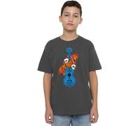 Coco Boys Remember Me Guitar with Skulls Unisex Kids T-Shirt, Charcoal, 7-8 Years UK