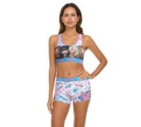 COCO BRANDS Betty Boop Bratz Womens Sports Bras Set - 2 Piece Removable Pads Racerback Sports Bra & Boxer Briefs, Pink & Blue Pastel Bratz Print, Large