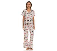 COCO BRANDS Betty Boop Women’s Pajama Set, Soft Stretchy Pajamas with Pants and Short Sleeve, Notch Collar & Button Down Top, Betty Boop Puppy Heather, M