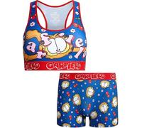 COCO BRANDS Garfield Womens Sports Bra Set - 2 Piece Sports Bra and Boxer Briefs Underwear Set for Women (Sizes: S-XL), Cherries & Flowers / Royal Blue, Large