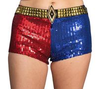 COCO BRANDS Harley Quinn Shorts with Belt Costume for Women Halloween Cosplay Officially Licensed, Multicolor, XS