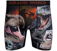 COCO BRANDS Jurassic World Men's Boxer Briefs - No Fly, Anti-Chafing Stitching, Comfort Shaped/Cotton Lined Crotch, Warning / Brown, L