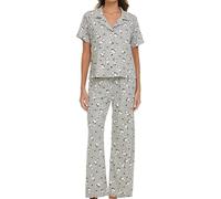 COCO BRANDS Peanuts Women’s Pajama Set, Soft Stretchy Pajamas with Pants and Short Sleeve, Notch Collar & Button Down Top, Heather Grey/Dancing Snoopy Daisy, XL