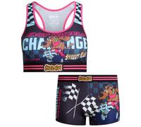 COCO BRANDS Scooby-Doo Womens Sports Bra Set - 2 Piece Sports Bra and Boxer Briefs Underwear Set for Women (Sizes: S-XL), Fast Wheels / Black, Large