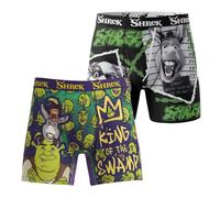 COCO BRANDS Shrek Mens Boxer Briefs - 1Pack/2Pack No Fly Anti-Chafing Comfort Shaped/Cotton Lined Crotch Boxers for Men, Black Shrek Print-2pk, L