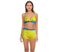COCO BRANDS Spongebob Squarepants Womens Sports Bra Set - 2 Piece Snoopy Boxer Briefs and Racerback Bras for Women (S-XL), Silly Faces / Yellow, XL