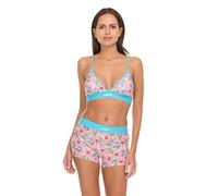 COCO BRANDS The Smurfs Women’s Sports Bra & Boxer Briefs Underwear Set - Triangle Bra with Adjustable Straps & Removable Pads, Pink / Smurfette Cherries, Medium