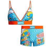 COCO BRANDS The Smurfs Women’s Sports Bra & Boxer Briefs Underwear Set - Triangle Bra with Adjustable Straps & Removable Pads, Smurf Feeling Blue, XL