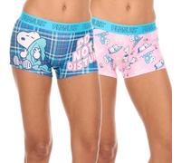 COCO BRANDS Womens Boy Shorts - 2 Pack Peanuts Snoopy Betty Boop Bratz Strawberry Shortcake Underwear Boxer Shorts (S-XL), Snoopy Do Not Disturb / Teal Plaid & Pink, L