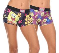 COCO BRANDS Womens Boyshorts Underwear - 2 Pack Seamless Soft Boy Shorts Boxers for Women with Elastic Waistband (S-3X Plus), Multicolor/Black Spongebob No Bad Days Print, L