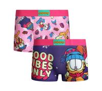 COCO BRANDS Womens Boyshorts Underwear - 2 Pack SpongeBob SquarePants Strawberry Shortcake Powerpuff Girls Boxers for Women, Pink/Purple Garfield Good Vibes Only, M