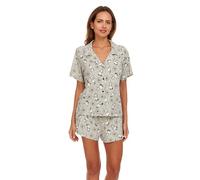 Coco Brands Womens Pamaja Sets - 2 Piece Peanuts Snoopy Shorts Sleeve Button Down Top and Pajama Shorts Set for Women (S-XL), Heather Grey/Dancing Snoopy Daisy, L
