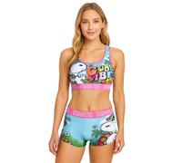 COCO BRANDS Womens Sports Bra Set - 2 Piece Peanuts Snoopy Racerback Sports Bra and Boxers for Women (Sizes: S-XL), Size Medium, Snoopy Good Vibes/Blue