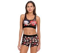 COCO BRANDS Womens Sports Bras Set - 2 Piece Betty Boop Bratz Removable Pads Racerback Sports Bras & Boxer Briefs Underwear, Leopard Betty Boop Heart Print, S