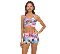 COCO BRANDS Womens Sports Bras Set - 2 Piece Betty Boop Bratz Removable Pads Racerback Sports Bras & Boxer Briefs Underwear, Multicolor Bratz Hearts & Flowers, XL