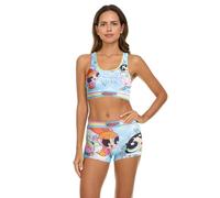 COCO BRANDS Womens Underwear Set - 2 Piece Racerback Sports Bras for Women and Boys Shorts Womens Bra and Panty Set S-3X Plus, Powerpuff Light Blue, XL