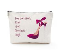 Coco Chanel Quotes Makeup Bag,Fashion Gift for Gilrs, Keep Your Heels Head Standards High Cosmetic Bag Waterproof Linen Travel Accessories for Women, Pink, Waterproof Linen Travel Accessories