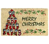 Coco&Coir Door Mat| Non-Slip | Thick Coir | Premium Quality | Rubber Backed | Eco-Friendly | Indoor | Outdoor | Heavy Duty | Christmas Theme | Xmas Entrance Door Mat | 45 x 75 cm (Socks Xmas)
