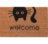 Coco&Coir Fancy | Natural Coir | Printed | Shaped| Latex Backed Door Mat (Meow Welcome)
