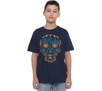 Coco Boys Colorful Day of The Dead Skull with Miguel and Dante Unisex Kids T-Shirt, Navy, 5-6 Years UK