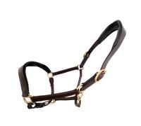 Coco Equestrian Oak Brown Adjustable Leather Padded Comfort Headcollar Halter - Cob
