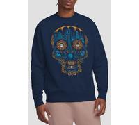 Coco Men's Colorful Day Of The Dead Skull With Miguel & Dante Sweatshirt Navy | Size: Large Coco Navy L