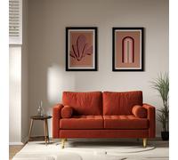 Coco Mid-Century Velvet 2 Seater Sofa with Light Wood Legs terracotta