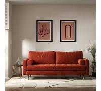 Coco Mid-Century Velvet 3 Seater Sofa with Dark Wood Legs terracotta