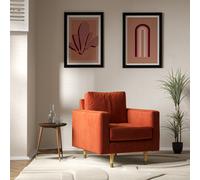 Coco Mid-Century Velvet Armchair with Light Wood Legs terracotta orange