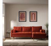 Coco Mid-Century Velvet Corner Chaise Sofa with Dark Wood Legs (Right Facing) terracotta