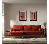 Coco Mid-Century Velvet Corner Chaise Sofa with Light Wood Legs (Left Facing) terracotta