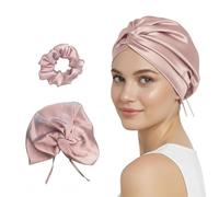 Coco & Mille Luxurious 19 Momme Pure Silk Bonnet for Sleeping - Double Layer Hair Wrap, Turban Style with Adjustable Ties & Elasticated Back, OEKO-TEX® Certified, Includes Silk Scrunchie (Lotus Pink)