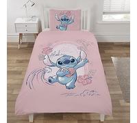 Coco Moon Lilo & Stitch Aloha Reversible Single Duvet Cover Set | Lilo and Stitch Bedding Set Includes Single Duvet and Pillow Set Boys & Girls - Coral Pink