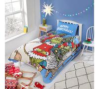 Coco Moon The Grinch Christmas Sleigh Reversible Single Duvet Cover Set | Kids Bed Christmas Themed Single Bedding Set For Boys and Girls