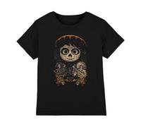 Coco Painted Poster with Miguel Skull, Hector and Ernesto Unisex Kids T Shirt, Black, 12-13 Years