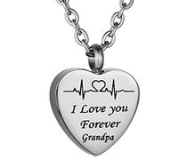 COCO Park I Love You Forever Heartbeat Family Memorial Ashes Holder Keepsake Cremation Jewelry Urn Necklace, Metal