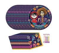 Coco Party Supplies Pack for 16 Guests - Includes 9" Plates, Luncheon Napkins &Birthday Candles - Coco Birthday Party Set