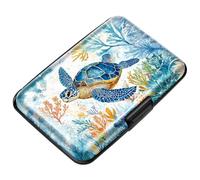 Coco Rossi Credit Card Holder RFID Aluminum Wallet Card Case Mini Business Cards Holder Metal ID Case for Men Women, Turtle
