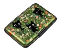 Coco Rossi Credit Card Holder RFID Aluminum Wallet Card Case Mini Business Cards Holder Metal ID Case for Men Women, Garden Black cats