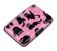 Coco Rossi Credit Card Holder RFID Aluminum Wallet Card Case Mini Business Cards Holder Metal ID Case for Men Women, Pink Black Cats