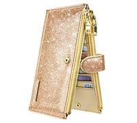 Coco Rossi Large Capacity RFID Blocking Wallet for Women, Multi Card Organizer, Womens Bifold Wallet with Zipper Pocket, Glitter Gold, Large, Casual