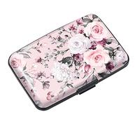 Coco Rossi Mini Credit Card Holder for Women or Men,RFID Blocking Slim Hard Card Case ID Case Travel Wallet, Pink Flowers, S