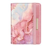 Coco Rossi RFID Blocking Travel Passport Cover - Rose Gold Floral Pattern with Elastic Band for Women