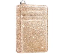 Coco Rossi Slim Credit Card Holder Wallet Women Thin Minimalist Card Cases, Glitter Golden, Thin, Minimalist