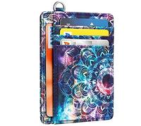 Coco Rossi Slim Front Pocket Wallet RFID ID Card Holder Cute Small Wallet with Keychian for Women, A Mandala, Card Holder Only, Minimalist