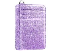 COCO ROSSI Slim Wallet Women RFID Credit Card Holder Minimalist Wallets Small ID Window Card Case with Keychian, Glitter Purple, Card Holder Only, Minimalist