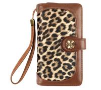 Coco Rossi Wallets for Women Multi Card Holder Wallet Clutch Wallet Card Holder Organizer Ladies Purse with Wrist strap Purse, Light Leopard Print, long purse, Leopard Print