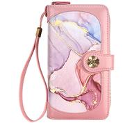 Coco Rossi Wallets for Women Multi Card Holder Wallet Clutch Wallet Card Holder Organizer Ladies Purse with Wrist Strap Purse, Watercolor Pink Marble